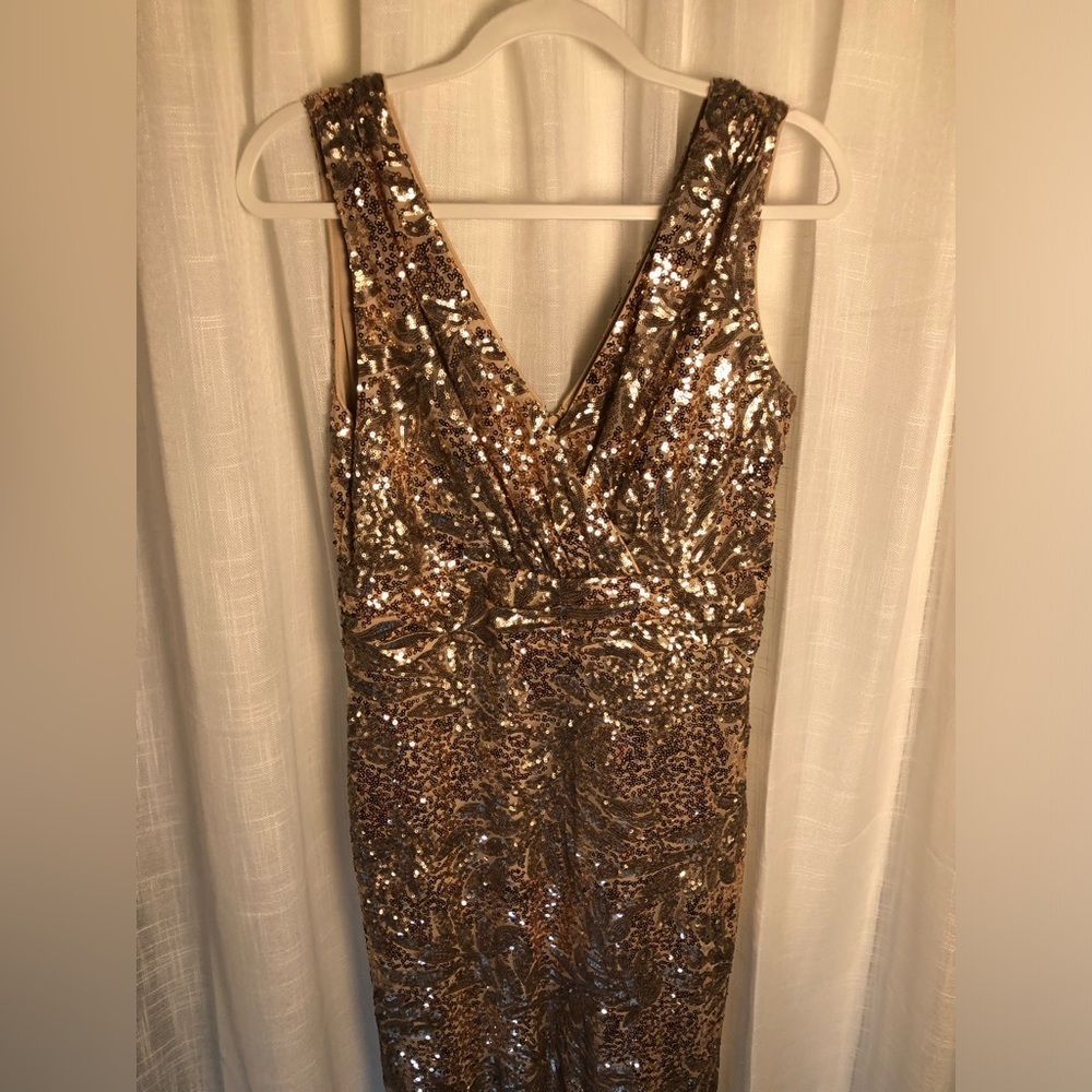 Badgley Mischka Beige and Gold Dress size 10 - Picture 10 of 16